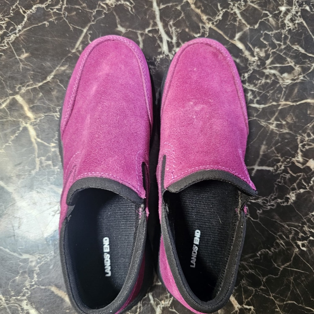 Land's End Women's Loafer Slip-On Plum Suede Leather Shoe